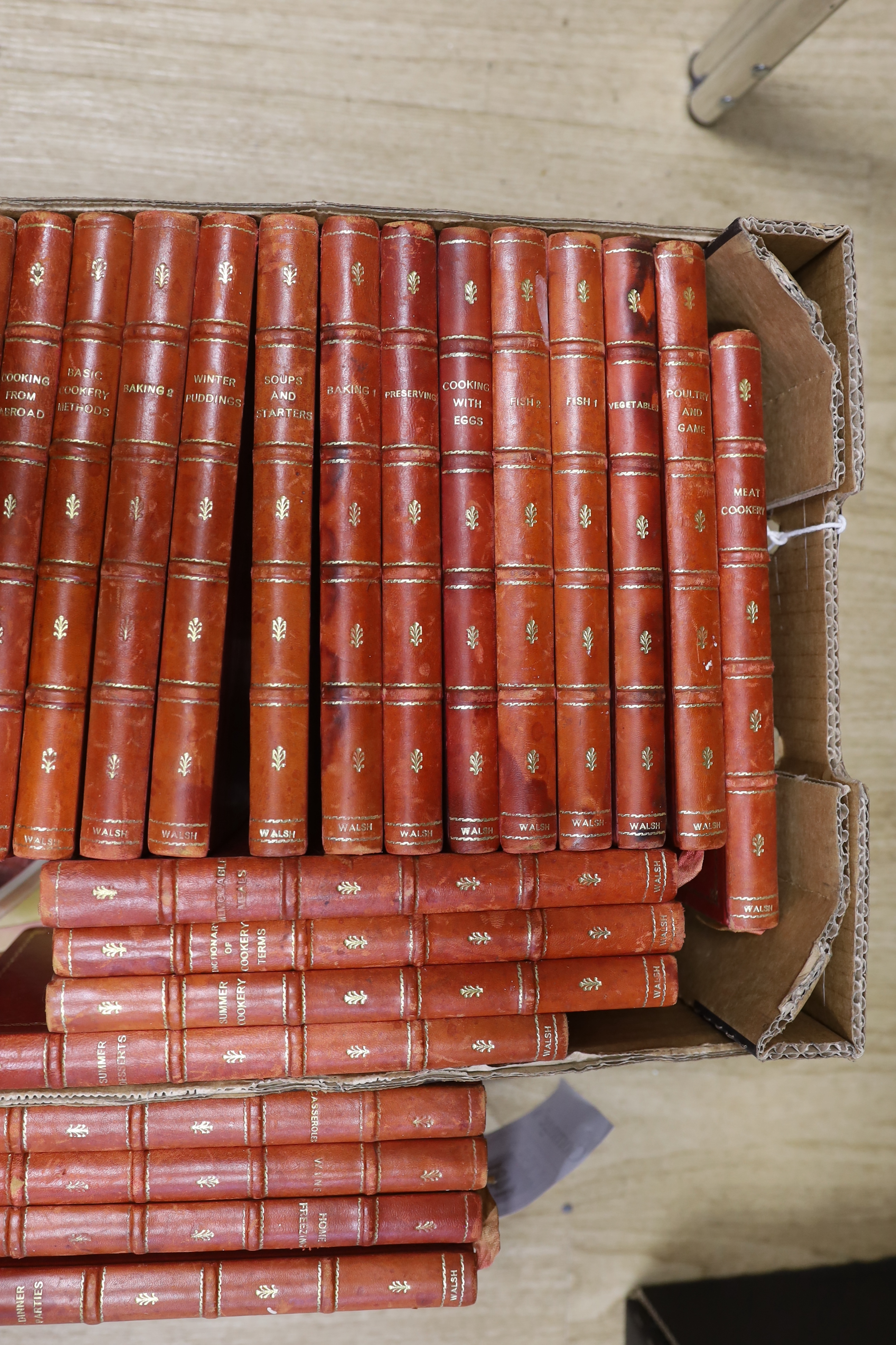 Cordon Bleu Cookery Course, 25 vols. coloured and other illus. throughout; gilt lettered and decorated red leather, marbled e/ps., cr.8vo. Macdonald & James, 1970-72 (but most reprinted 1977)